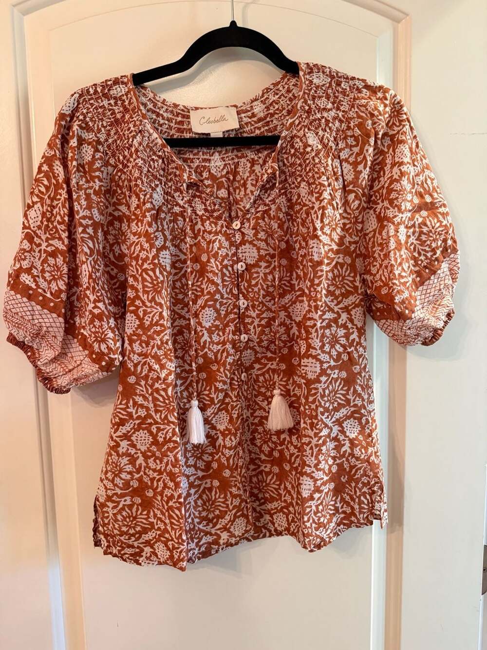 Cleobella Adele Blouse Size XS Orange Floral Print